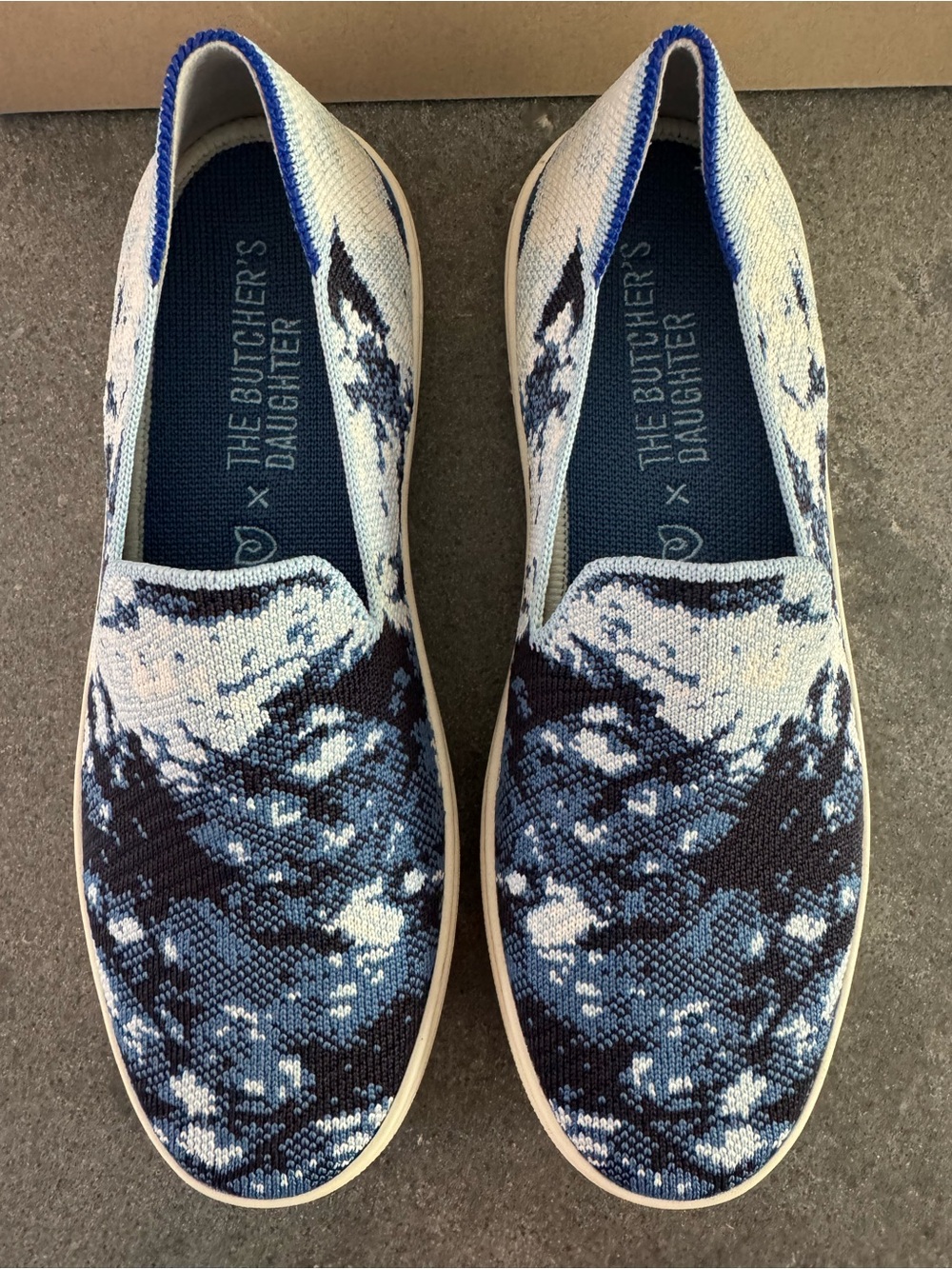 Rothy's womens Slip-On Knit Loafers in Blue and White Pattern